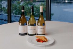 Chardonnay lineup with Fiori di Zucchini—fried zucchini flowers, ricotta, parmesan, peperonata